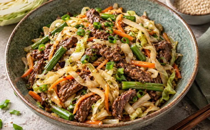 Hovězí stir-fry s restovaným bílým zelím