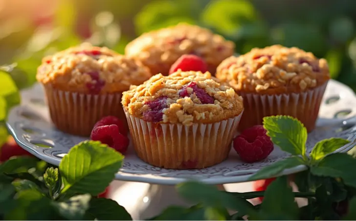Malinové muffiny z kokosové mouky s mandlovou drobenkou